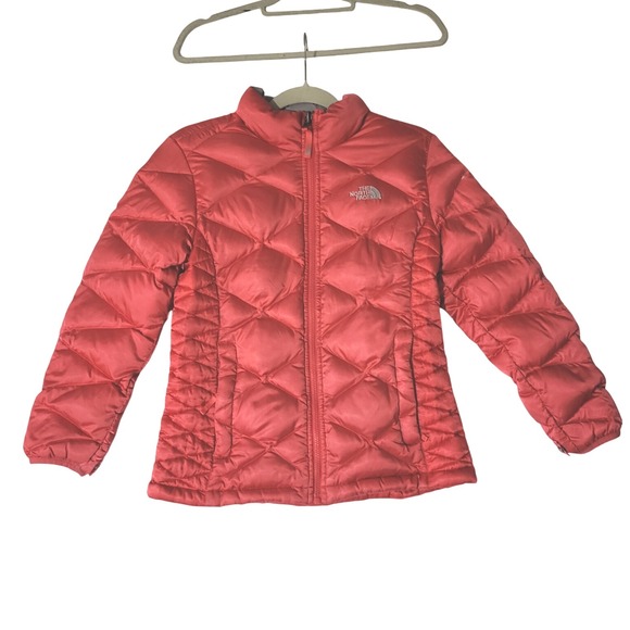 The North Face 550 Girls Puffer Jacket Quilted Lightweight Coral Pink L (14/16) - Picture 1 of 9